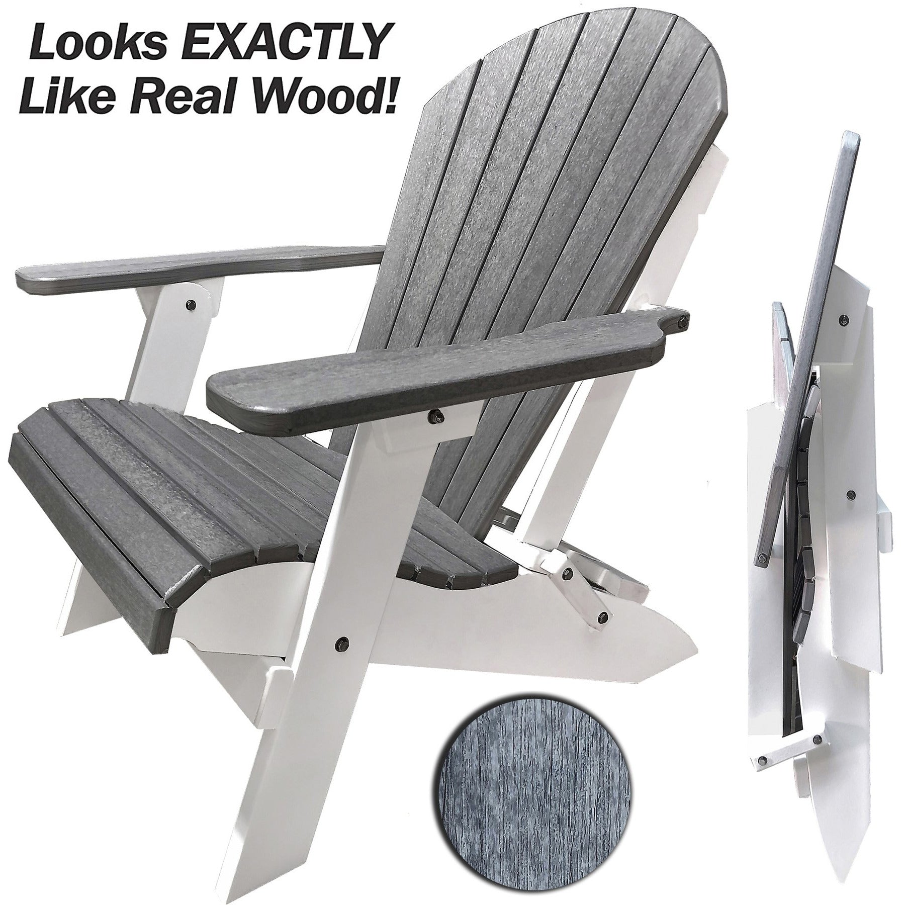 folding grey poly-wood adirondack chair