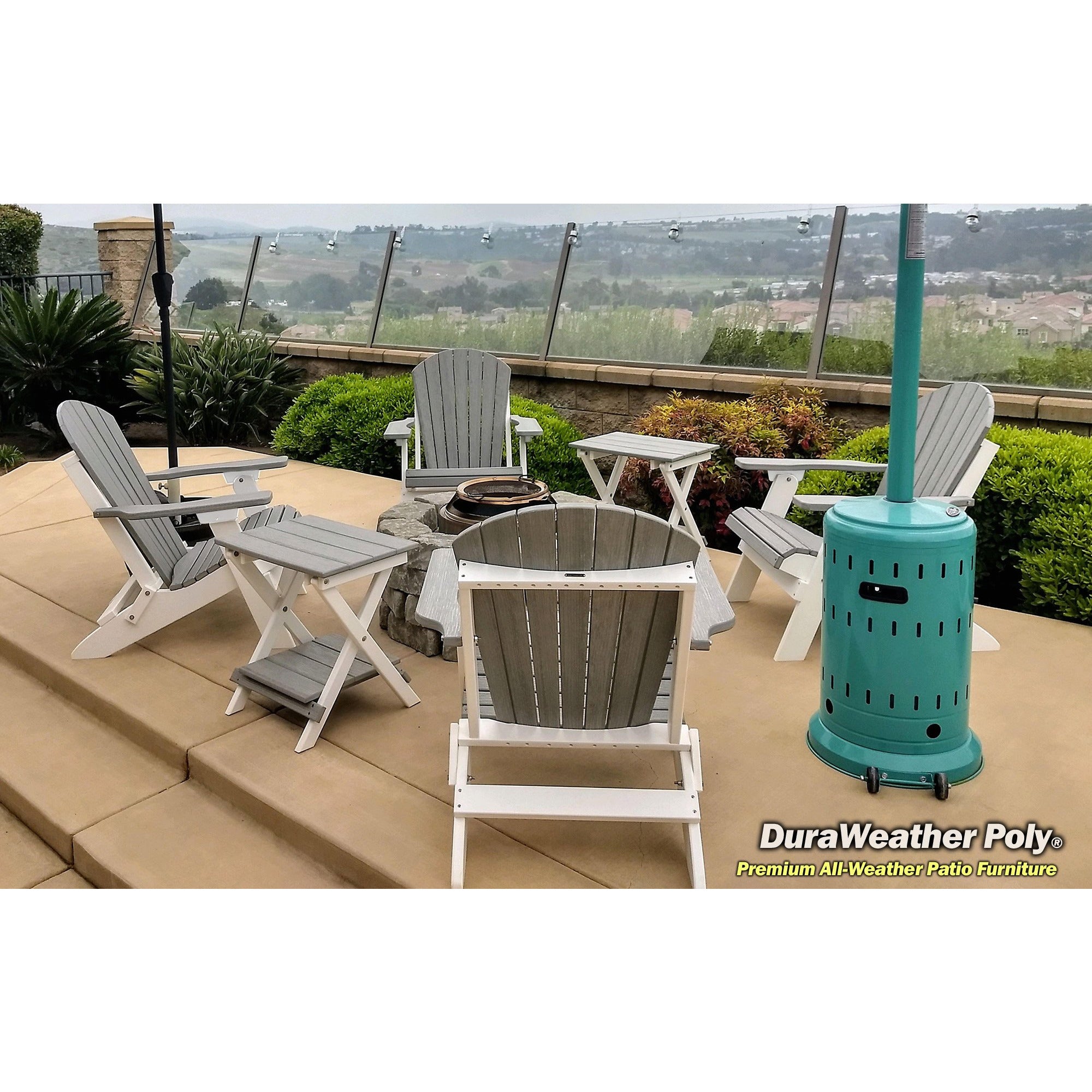 DuraWeather Poly&reg; King Size Folding Adirondack Chair - Exclusive Wood Grain Poly-resin -(Driftwood Grey on White)