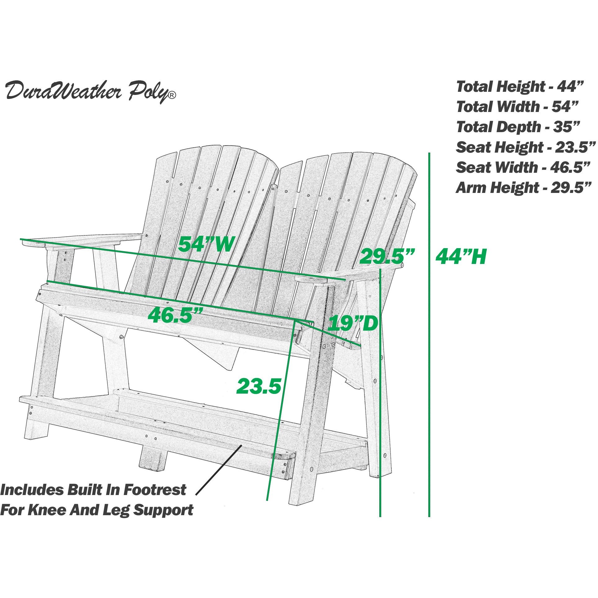 DURAWEATHER POLY® Richmond Adirondack Loveseat Bench Counter Height