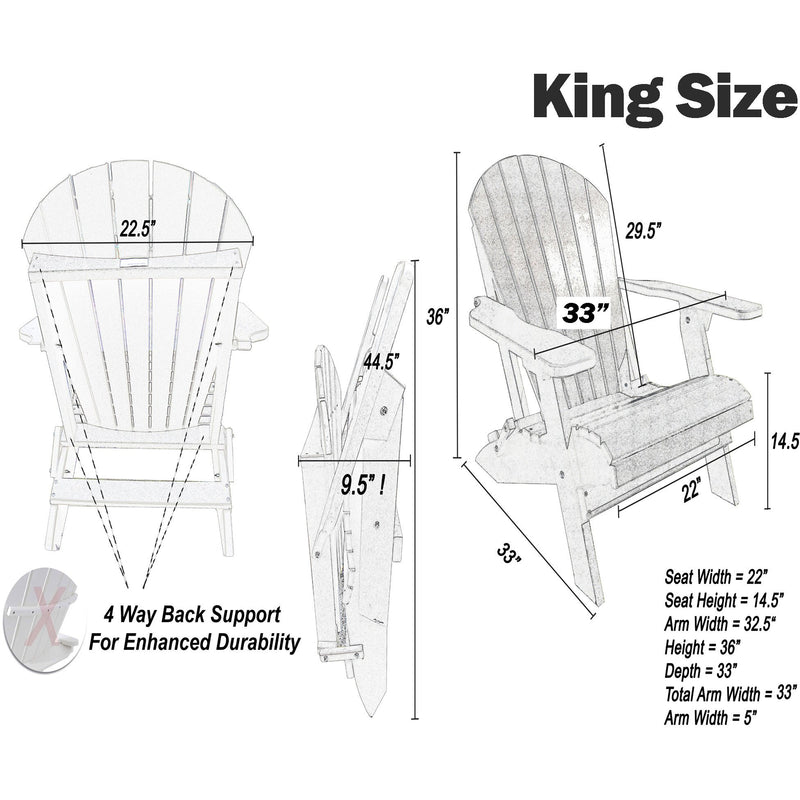 Set of 4 - DuraWeather Poly&reg; Signature Collection King Size Folding Adirondack Chair (With Built In Cup Holders)