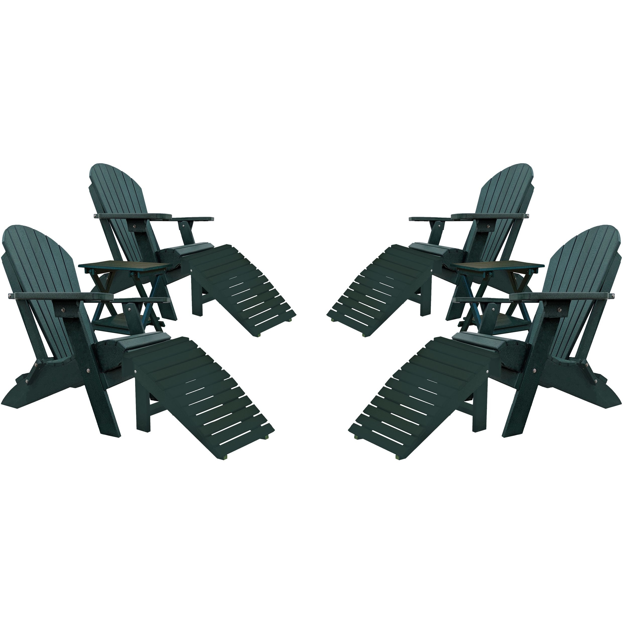 DURAWEATHER POLY® Set of 4 Folding Adirondack Chairs King Size - 4 Folding Ottomans and 2 Folding Side Tables