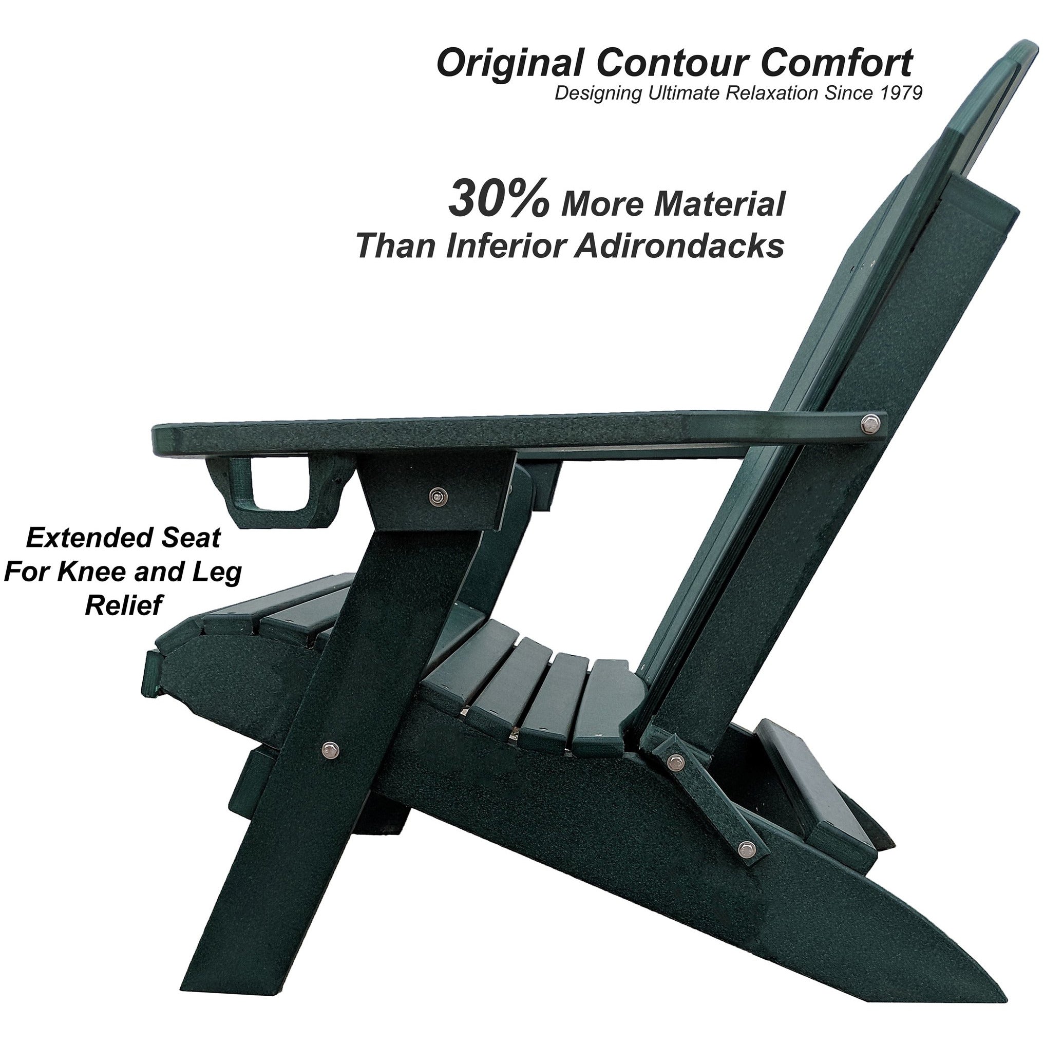 Set of 2 - DuraWeather Poly® Unwind Edition King Size Folding Adirondack Chairs With Built In Cupholders + 1 Folding End Table With Removable Tray