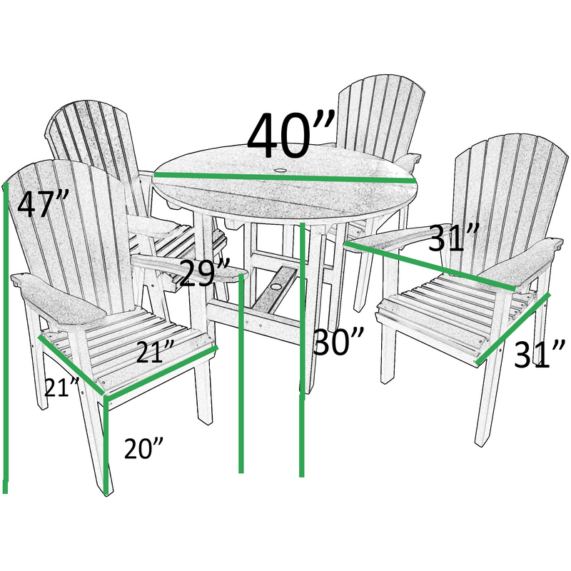 QUICK SHIP - DuraWeather Poly&reg; 5 pc. Classic 40" Inch Round Table Adirondack Dining Set