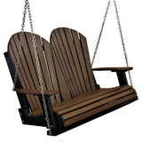 four and a half foot adirondack porch swing in chocolate brown on black