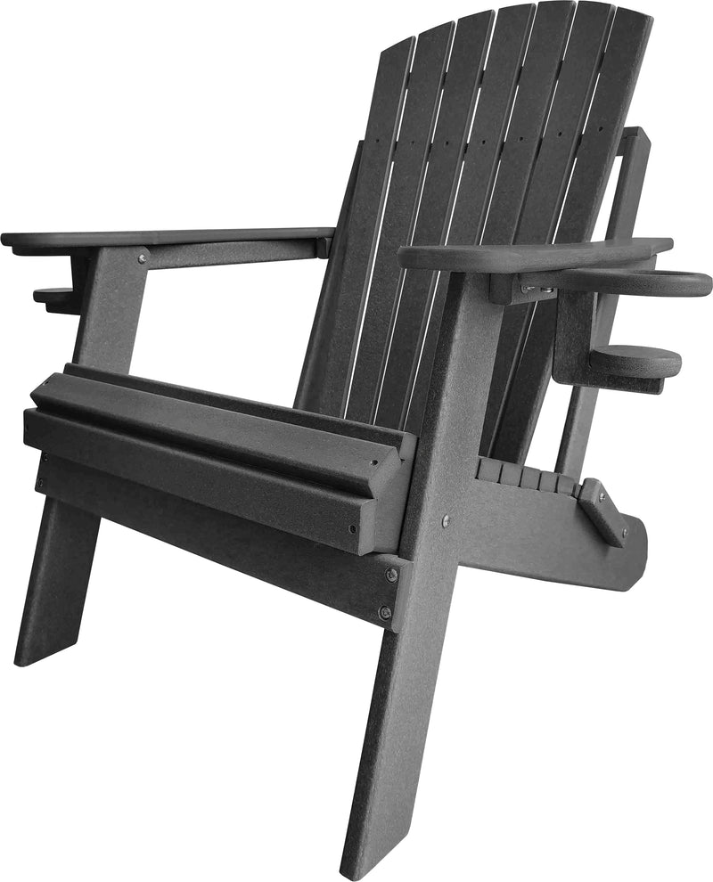 QUICK SHIP - DuraWeather Poly&reg; King Size Folding Adirondack Chair With Collapsible Cup Holders