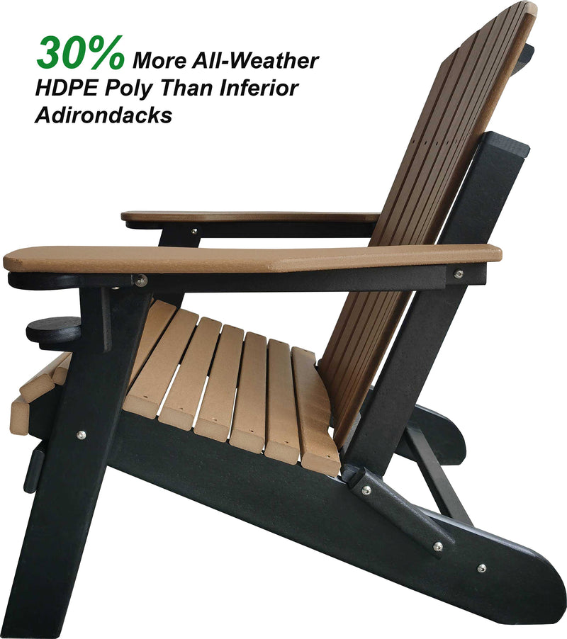 Polywood Folding Adirondack Chair All-Weather Poly in Mahogany on Black by DuraWeather