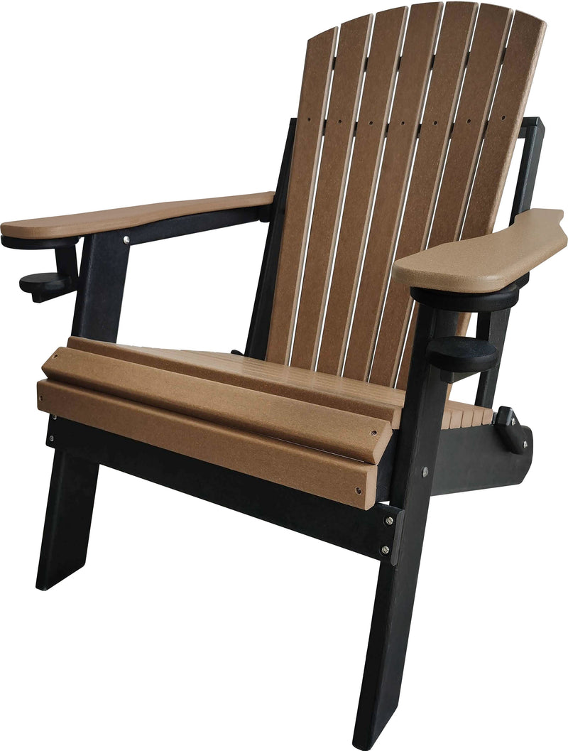 Polywood Folding Adirondack Chair All-Weather Poly in Mahogany Brown on Black by DuraWeather