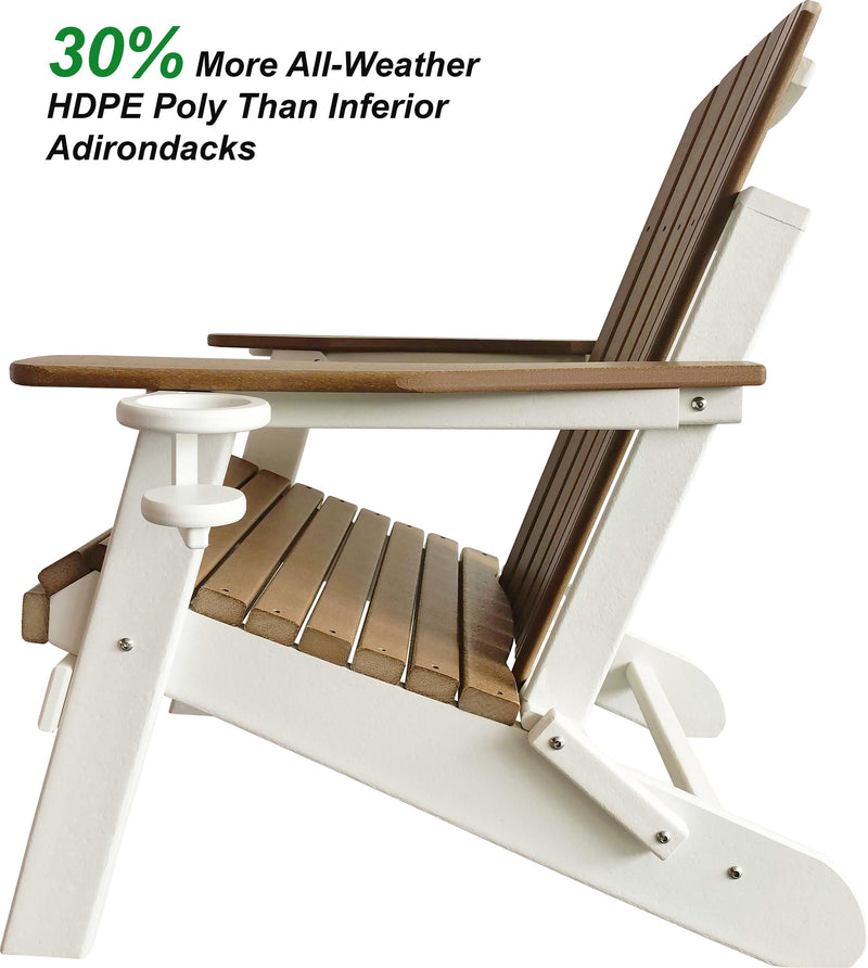 Polywood Folding Adirondack Chair All-Weather Poly in Mahogany on White by DuraWeather