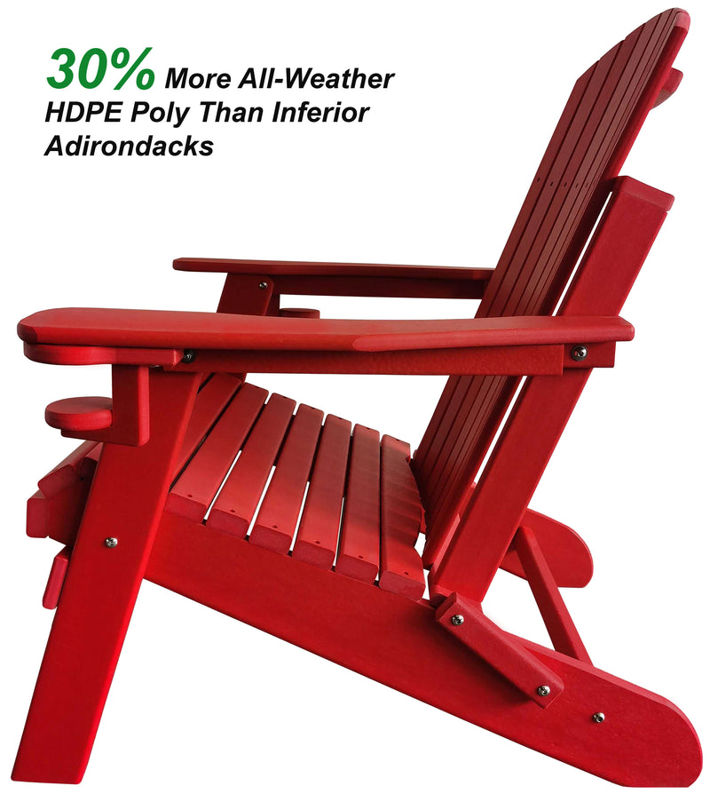 QUICK SHIP - DuraWeather Poly&reg; King Size Folding Adirondack Chair With Collapsible Cup Holders