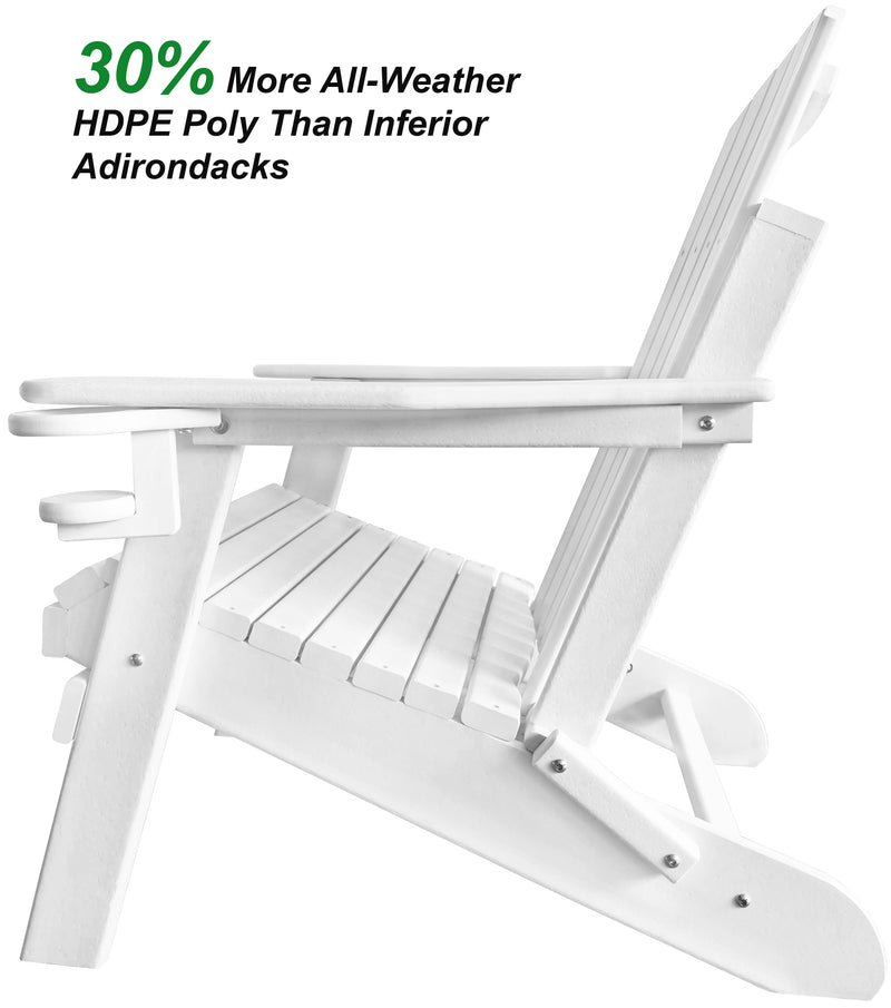 QUICK SHIP - DuraWeather Poly&reg; King Size Folding Adirondack Chair With Collapsible Cup Holders