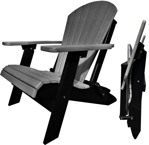 DuraWeather Poly&reg; King Size Folding Adirondack Chair - Exclusive Wood Grain Poly-resin (Driftwood Grey on Black)
