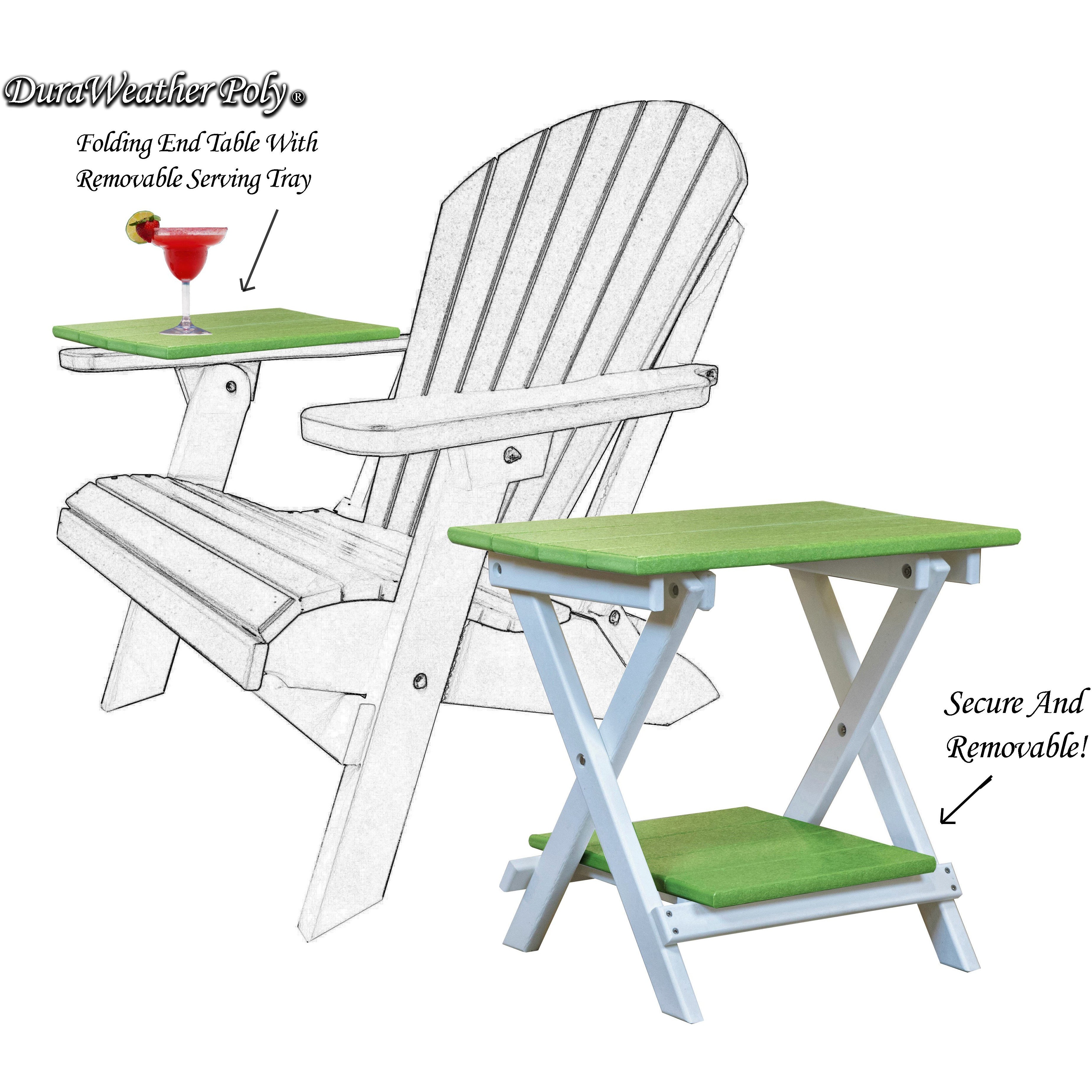 kiwi green on white duraweather folding end table with removeable serving tray all weather poly wood