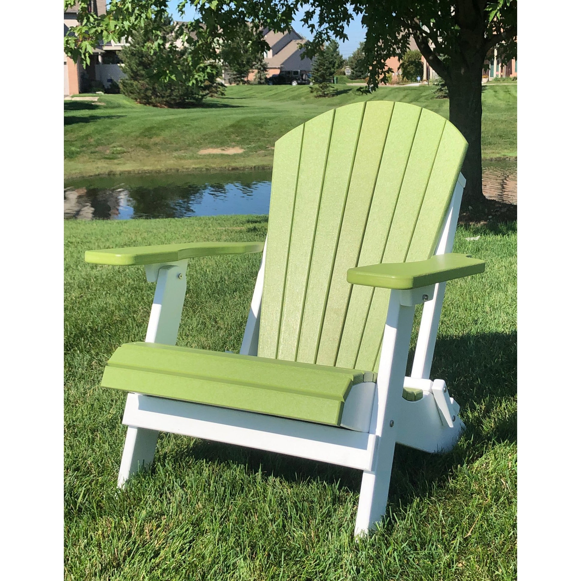 DuraWeather Poly&reg; King Size Folding Adirondack Chair - (Kiwi Green on White)
