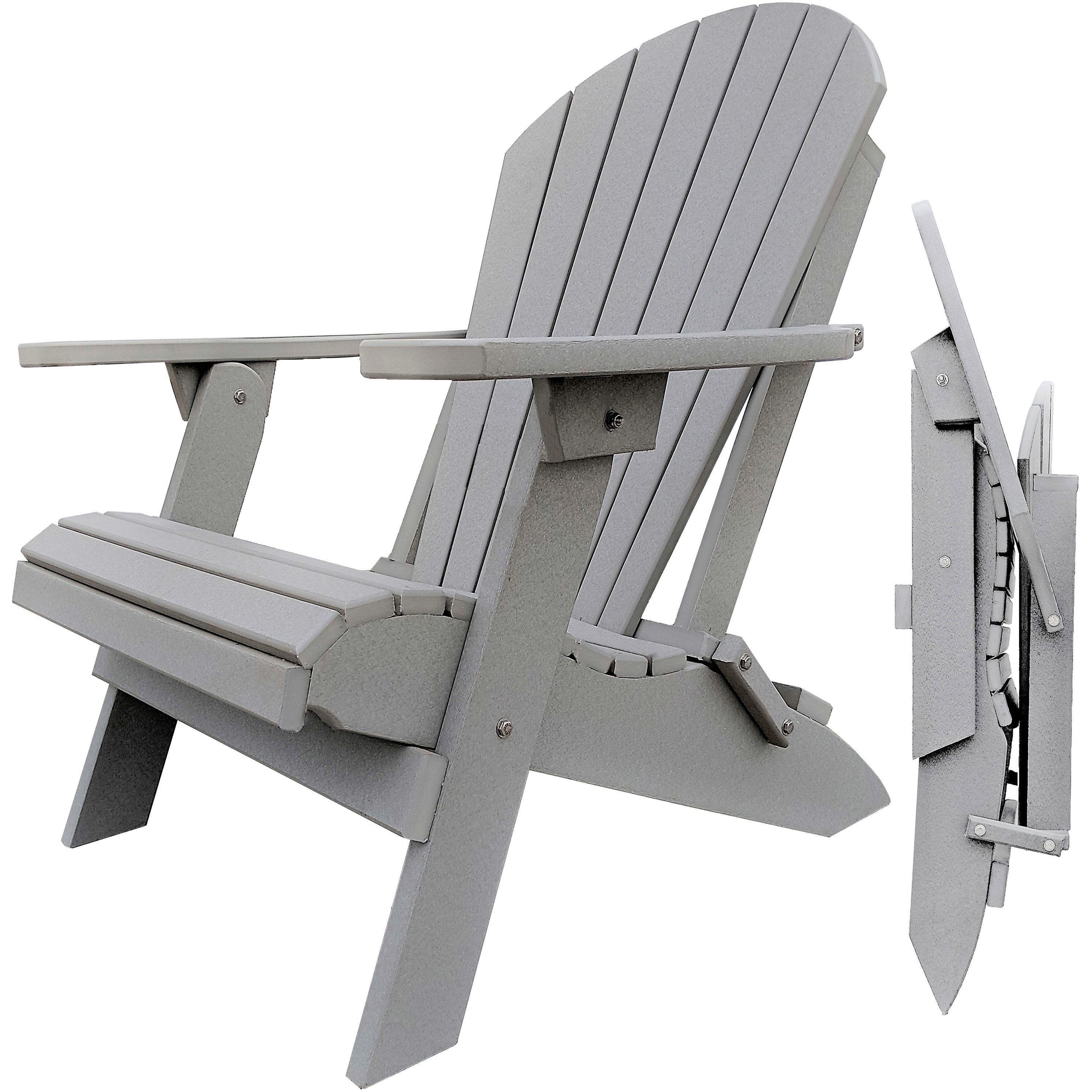 folding grey poly-wood adirondack chair