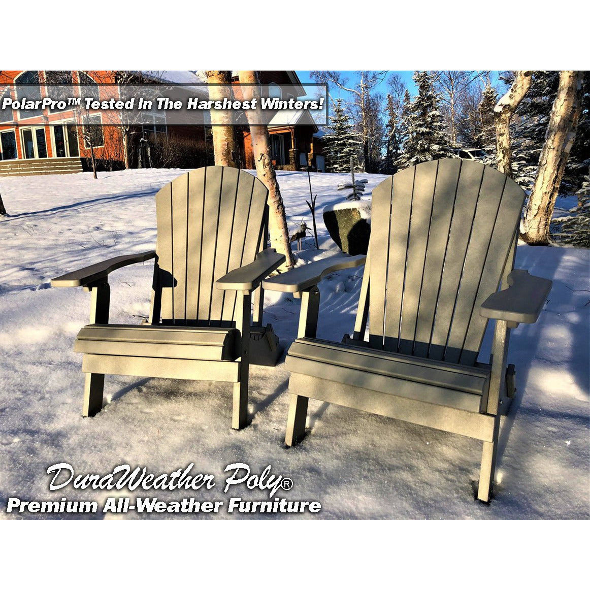 DuraWeather Poly&reg; King Size Folding Adirondack Chair - Exclusive Wood Grain Poly-resin