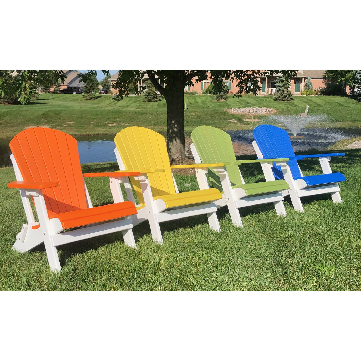 DuraWeather Poly&reg; King Size Folding Adirondack Chair - (Kiwi Green on White)