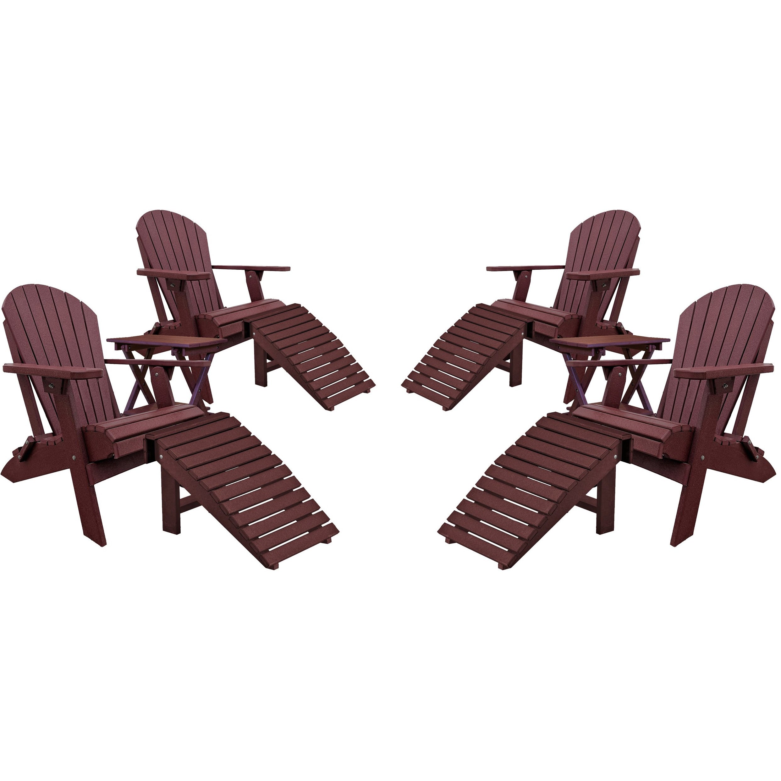 DURAWEATHER POLY® Set of 4 Folding Adirondack Chairs King Size - 4 Folding Ottomans and 2 Folding Side Tables