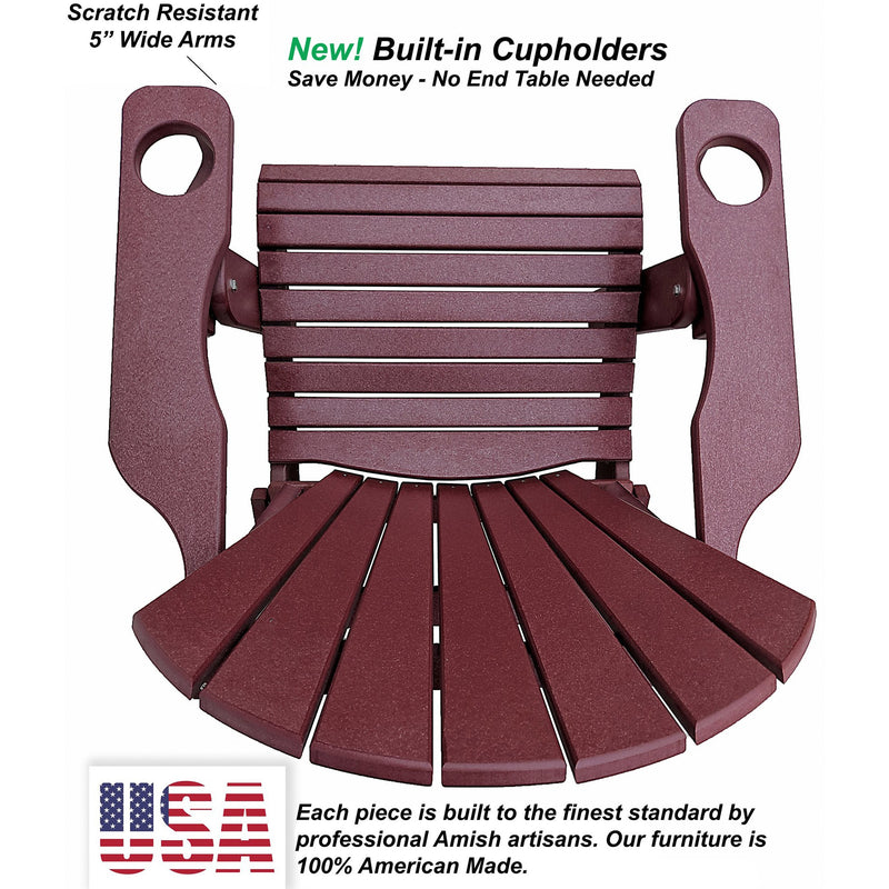 DuraWeather Poly&reg; Premium King Size Folding Adirondack Chair with Built-in Cup Holders - (Merlot Burgundy)