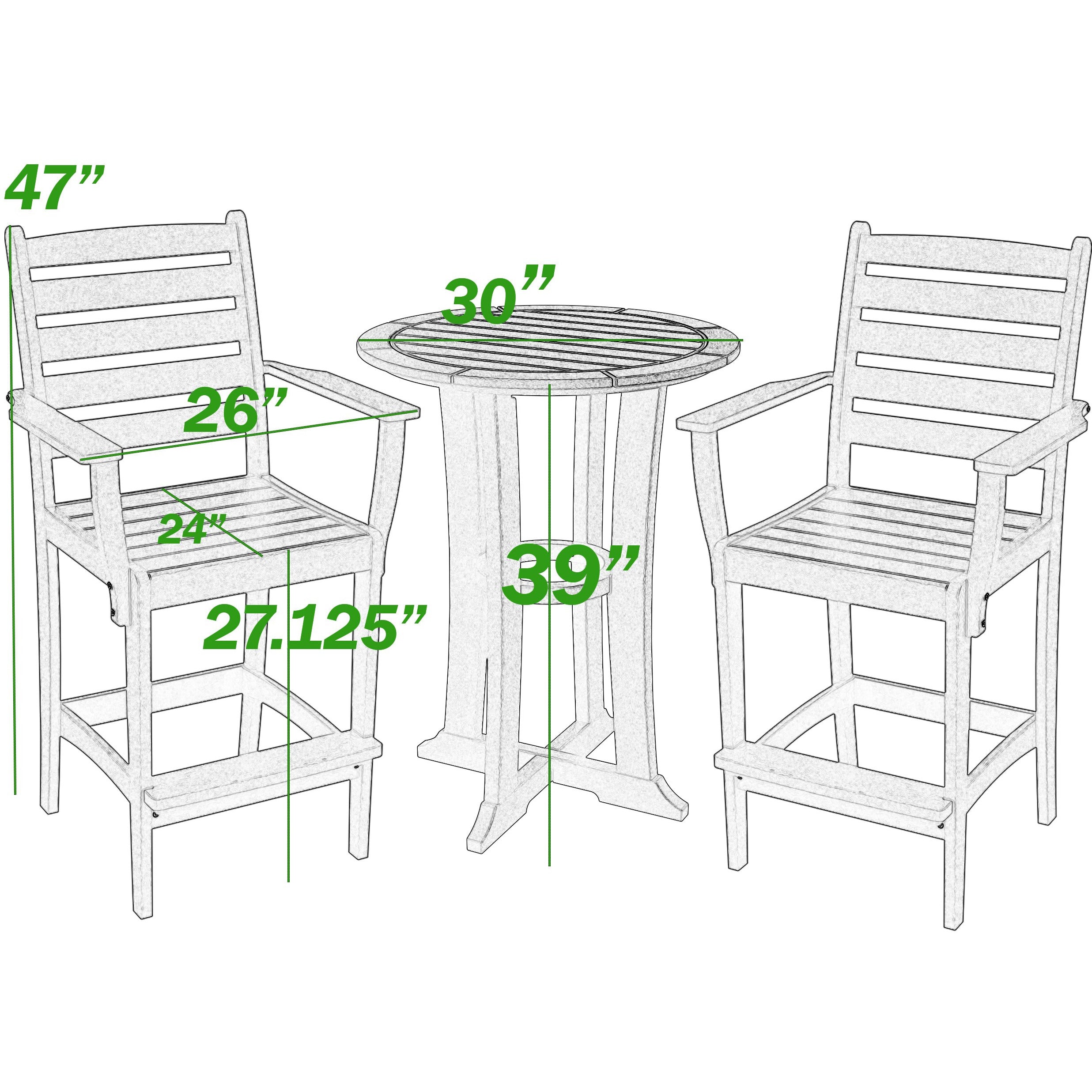 DURAWEATHER POLY® 3-Piece Meadowbrook Bar Height Bistro Set