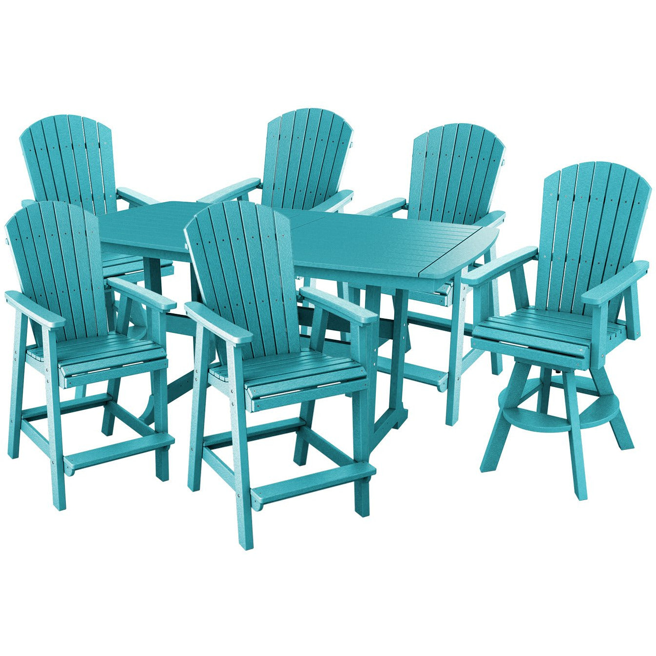 DURAWEATHER POLY® 7-Piece Lakeside Adirondack Dining Table Set With Two Swivel Chairs