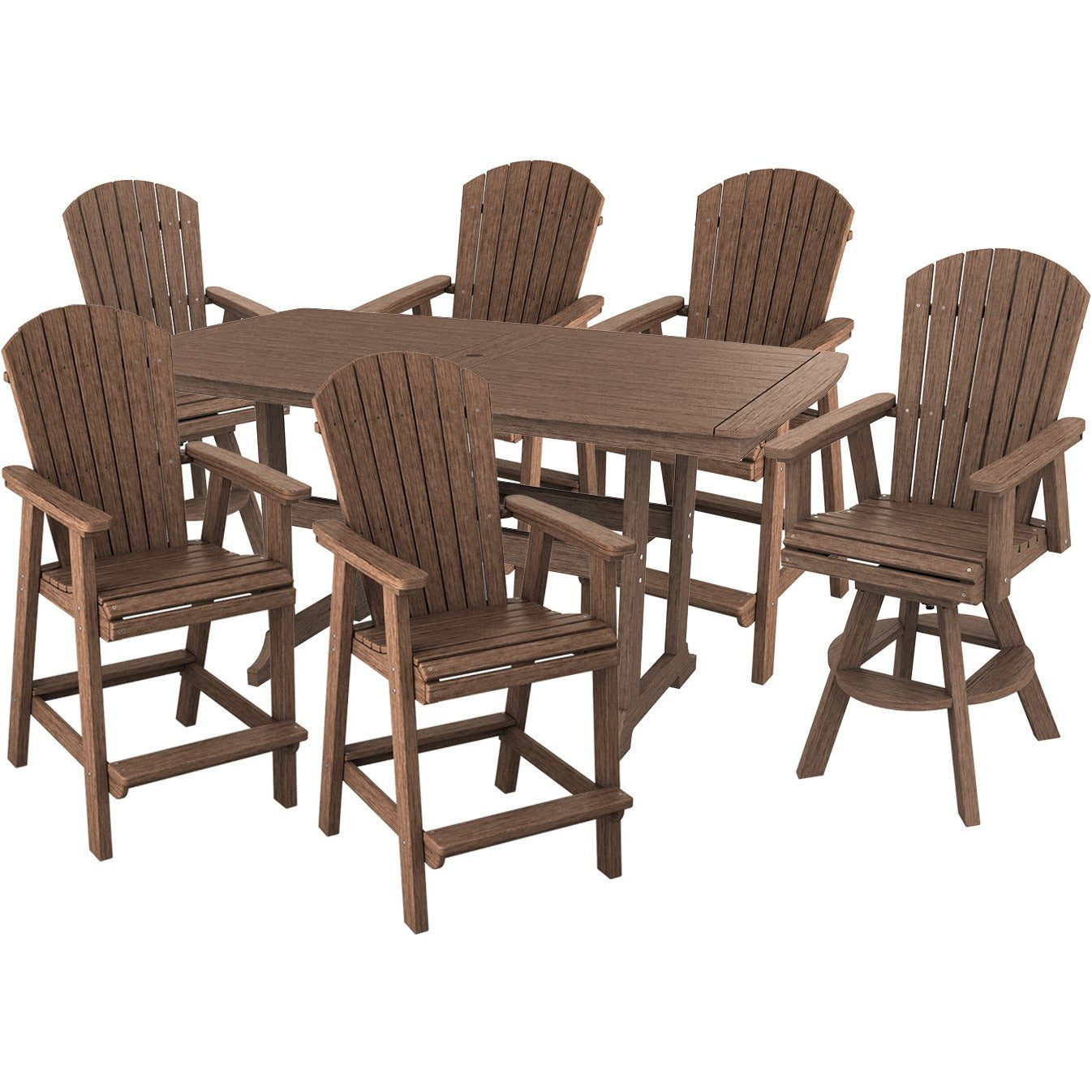 DURAWEATHER POLY® 7-Piece Lakeside Adirondack Dining Table Set With Two Swivel Chairs