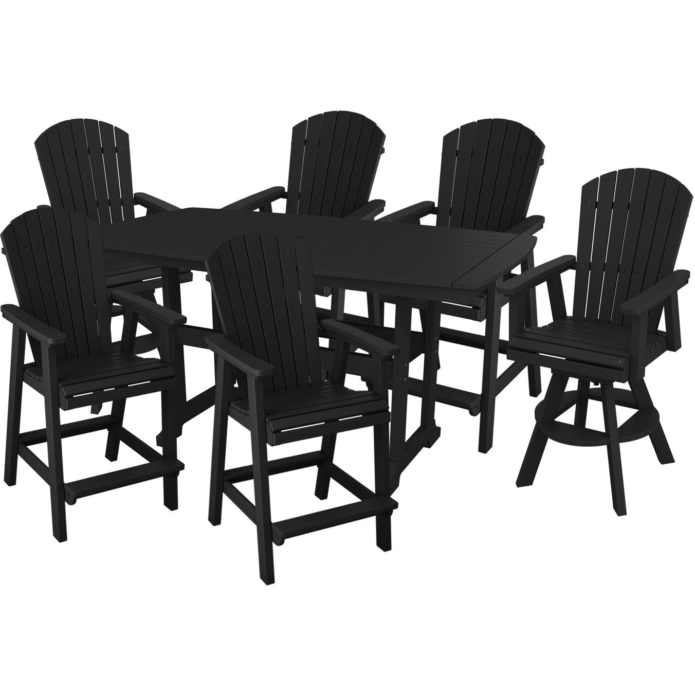 DURAWEATHER POLY® 7-Piece Lakeside Adirondack Dining Table Set With Two Swivel Chairs