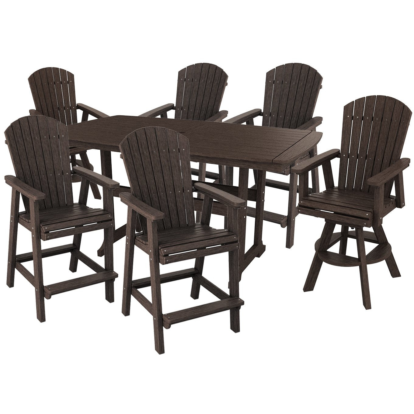 DURAWEATHER POLY® 7-Piece Lakeside Adirondack Dining Table Set With Two Swivel Chairs