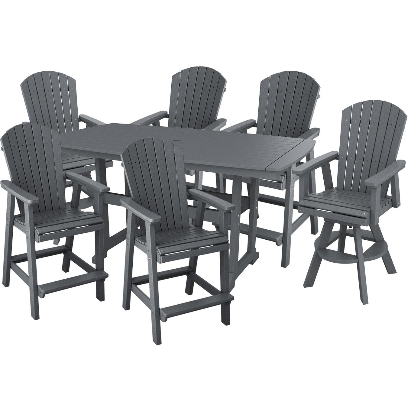 DURAWEATHER POLY® 7-Piece Lakeside Adirondack Dining Table Set With Two Swivel Chairs