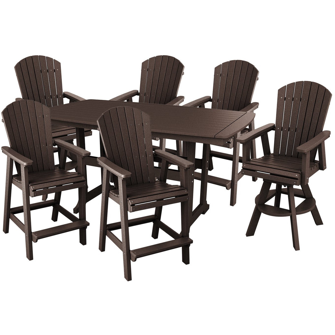 DURAWEATHER POLY® 7-Piece Lakeside Adirondack Dining Table Set With Two Swivel Chairs