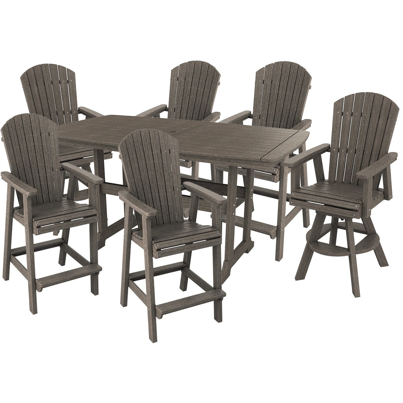 DURAWEATHER POLY® 7-Piece Lakeside Adirondack Dining Table Set With Two Swivel Chairs