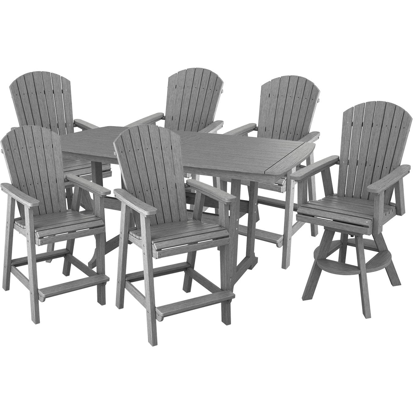 DURAWEATHER POLY® 7-Piece Lakeside Adirondack Dining Table Set With Two Swivel Chairs