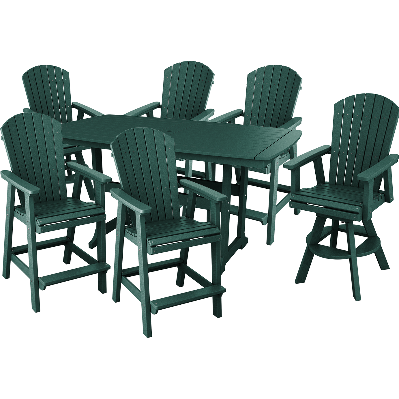 DURAWEATHER POLY® 7-Piece Lakeside Adirondack Dining Table Set With Two Swivel Chairs