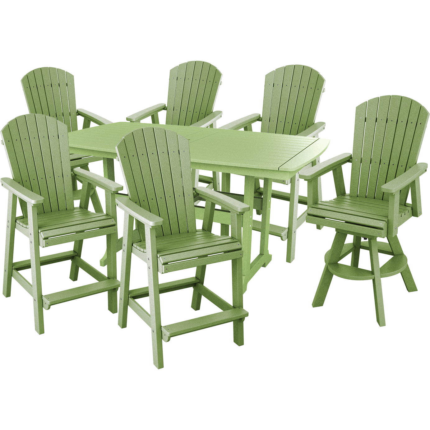 DURAWEATHER POLY® 7-Piece Lakeside Adirondack Dining Table Set With Two Swivel Chairs