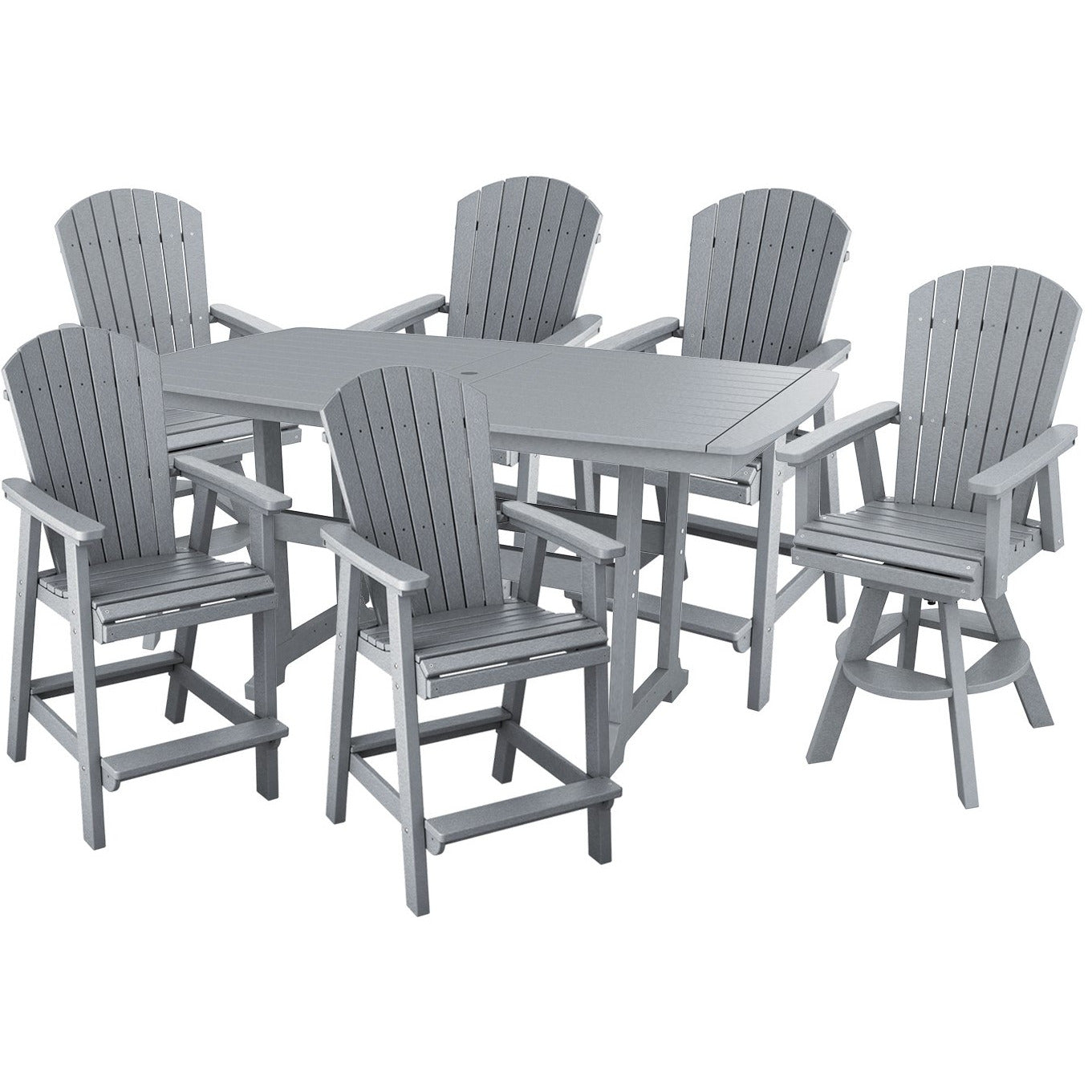 DURAWEATHER POLY® 7-Piece Lakeside Adirondack Dining Table Set With Two Swivel Chairs