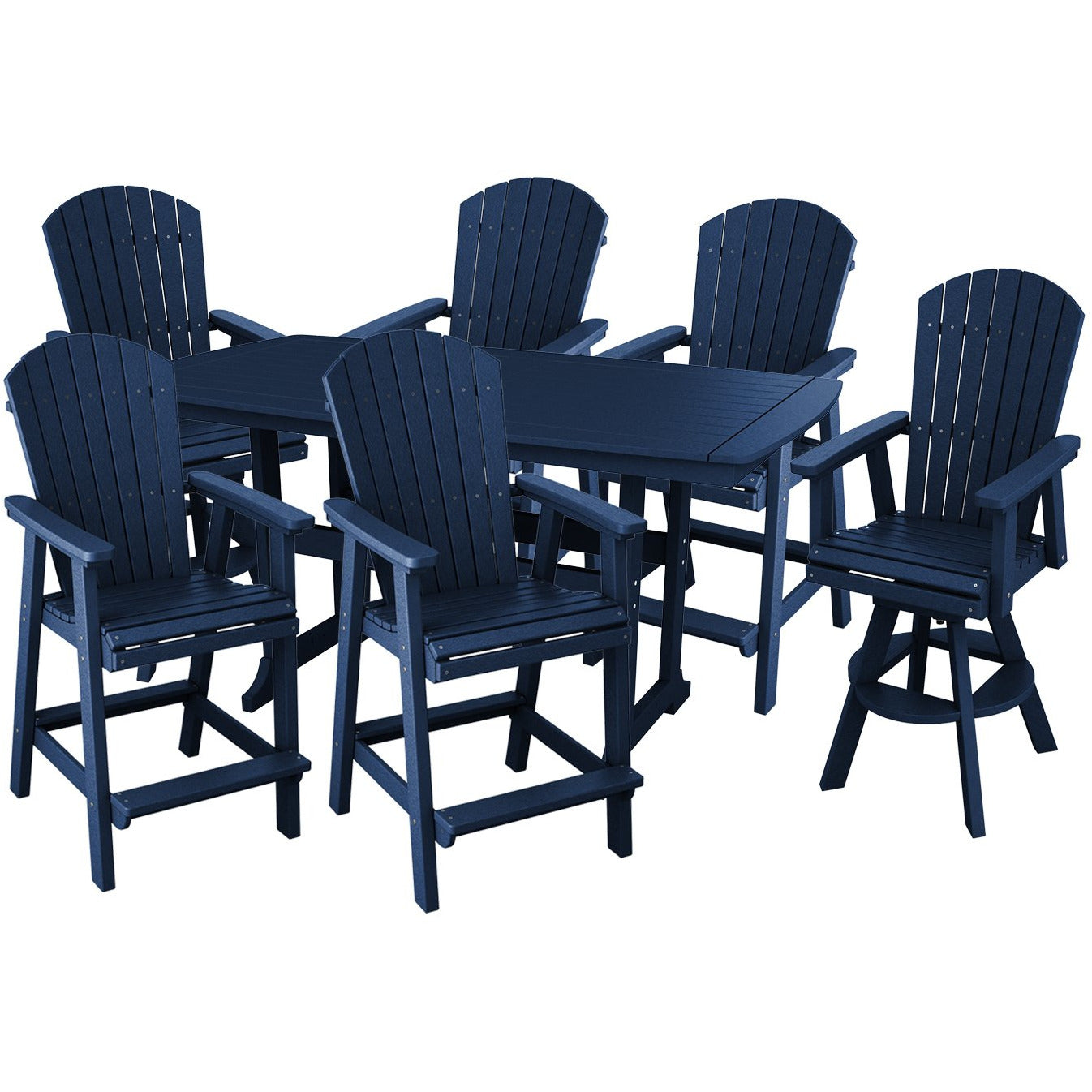 DURAWEATHER POLY® 7-Piece Lakeside Adirondack Dining Table Set With Two Swivel Chairs