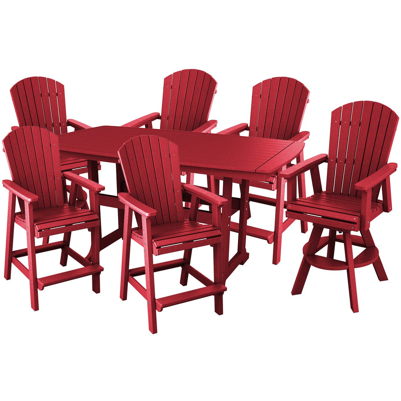 DURAWEATHER POLY® 7-Piece Lakeside Adirondack Dining Table Set With Two Swivel Chairs