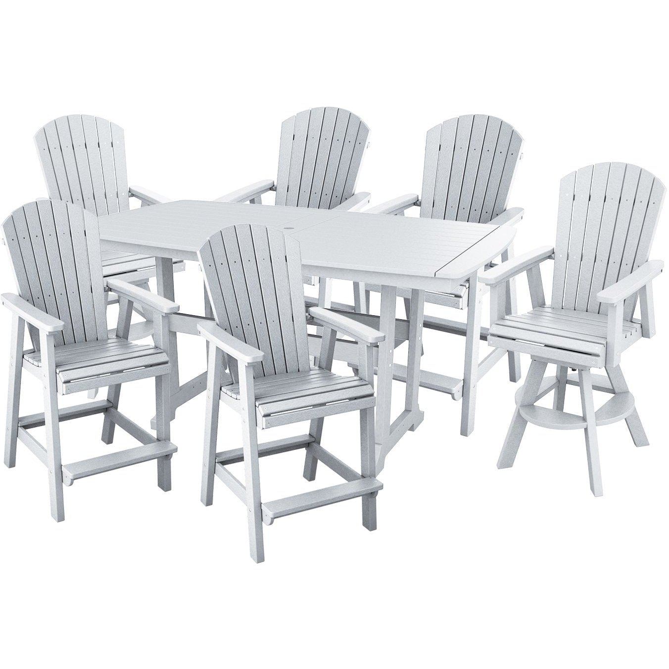 DURAWEATHER POLY® 7-Piece Lakeside Adirondack Dining Table Set With Two Swivel Chairs