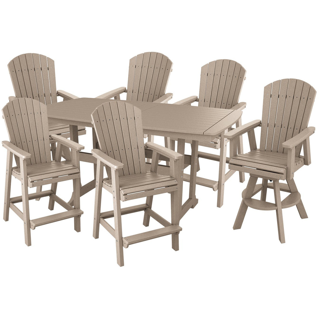 DURAWEATHER POLY® 7-Piece Lakeside Adirondack Dining Table Set With Two Swivel Chairs