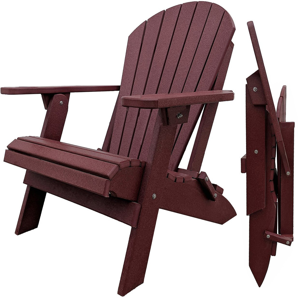 DuraWeather Poly&reg; King Size Folding Adirondack Chair - Exclusive Wood Grain Poly-resin