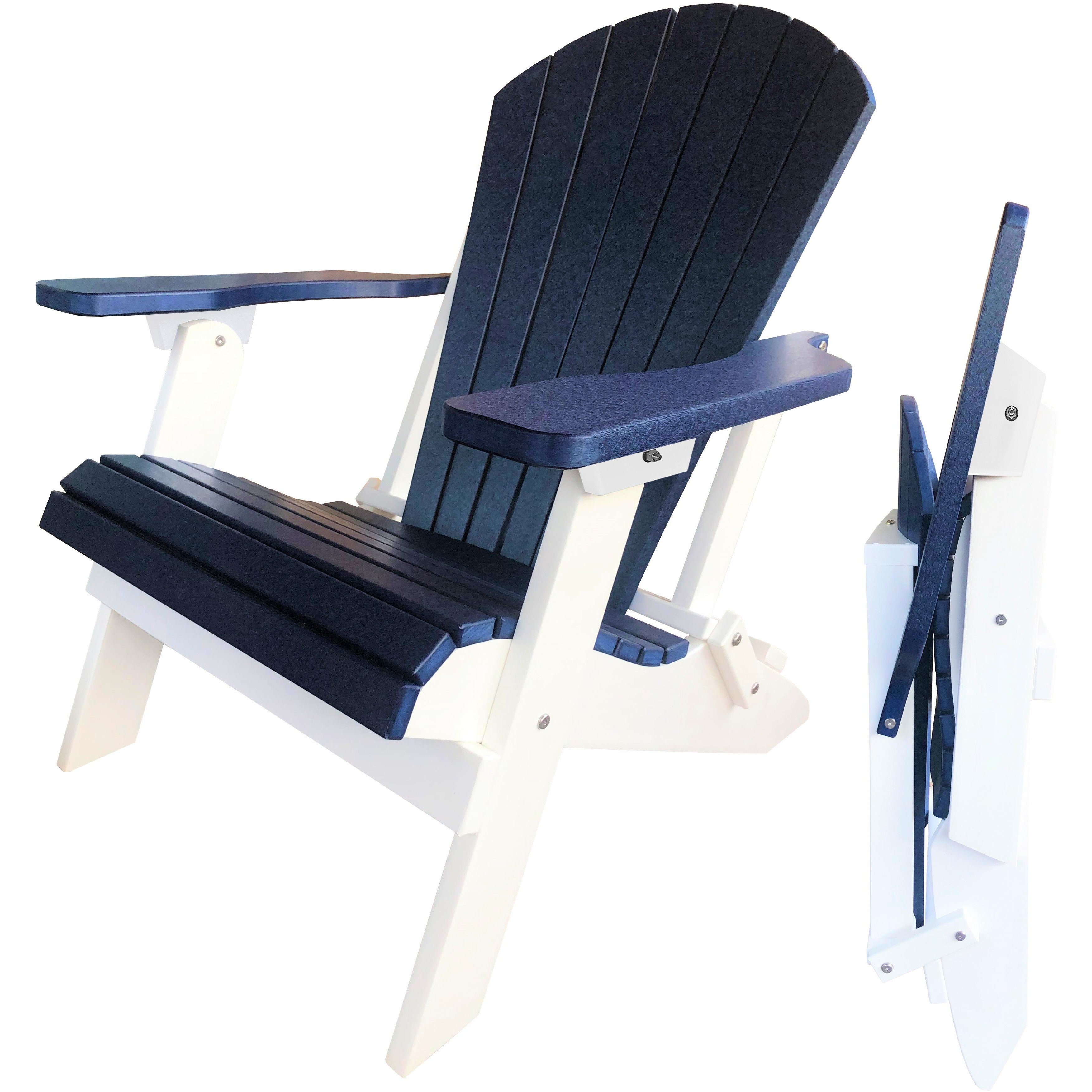 DuraWeather Poly&reg; King Size Folding Adirondack Chair - (Nautical Blue on White)