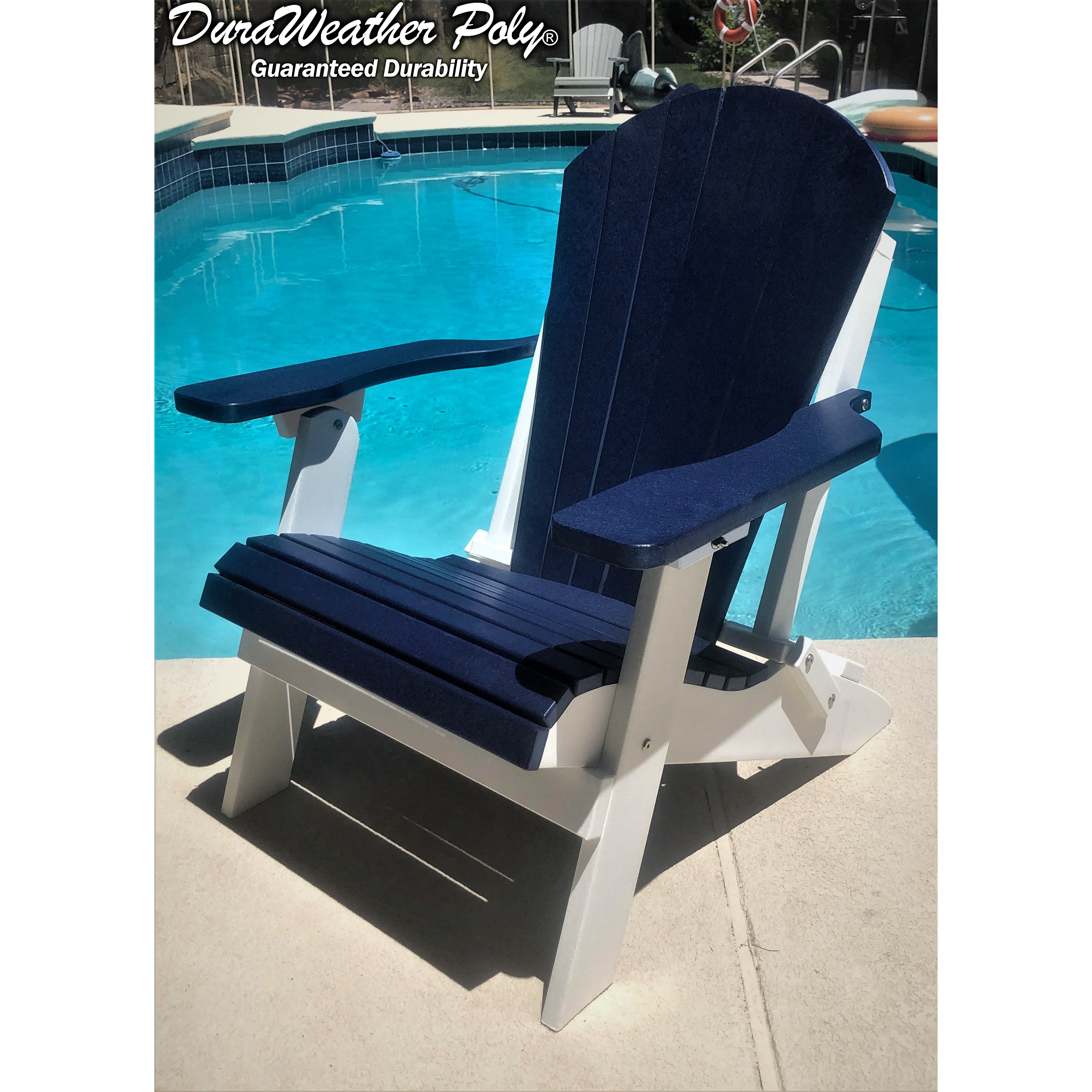 DuraWeather Poly&reg; King Size Folding Adirondack Chair - (Nautical Blue on White)