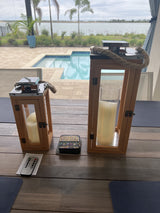 QUICK SHIP - Set of 2 - Remote Control Flickering Hardwood Rope Lanterns