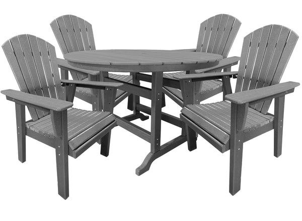 DuraWeather Poly&reg; 5 pc. 48" Inch Round Table Adirondack Dining Set - Stone Grey