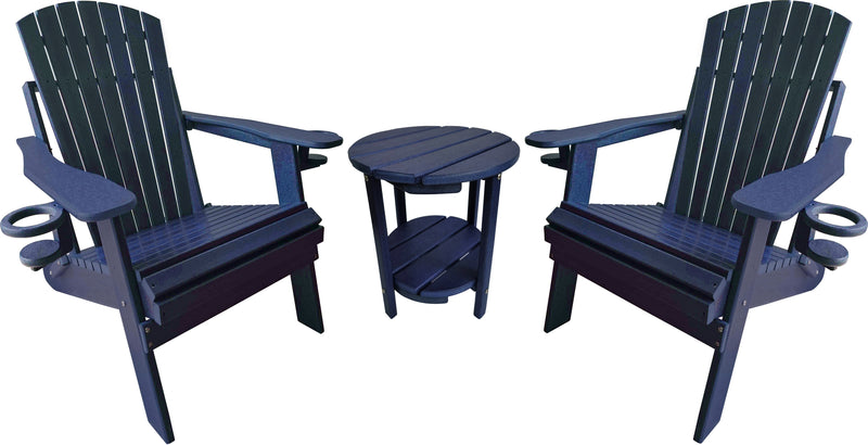 QUICK SHIP - DuraWeather Poly&reg; King Size Folding Adirondack Chairs With Collapsible Cup Holders And End Table