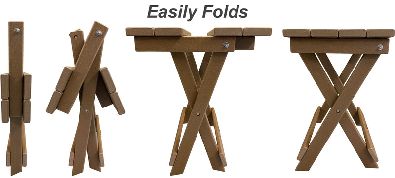 QUICK SHIP - DuraWeather Poly&reg; Folding Deluxe End Table w/ Removable Tray - (21"L x 14"W x  21"H inches) Ships Fully Assembled