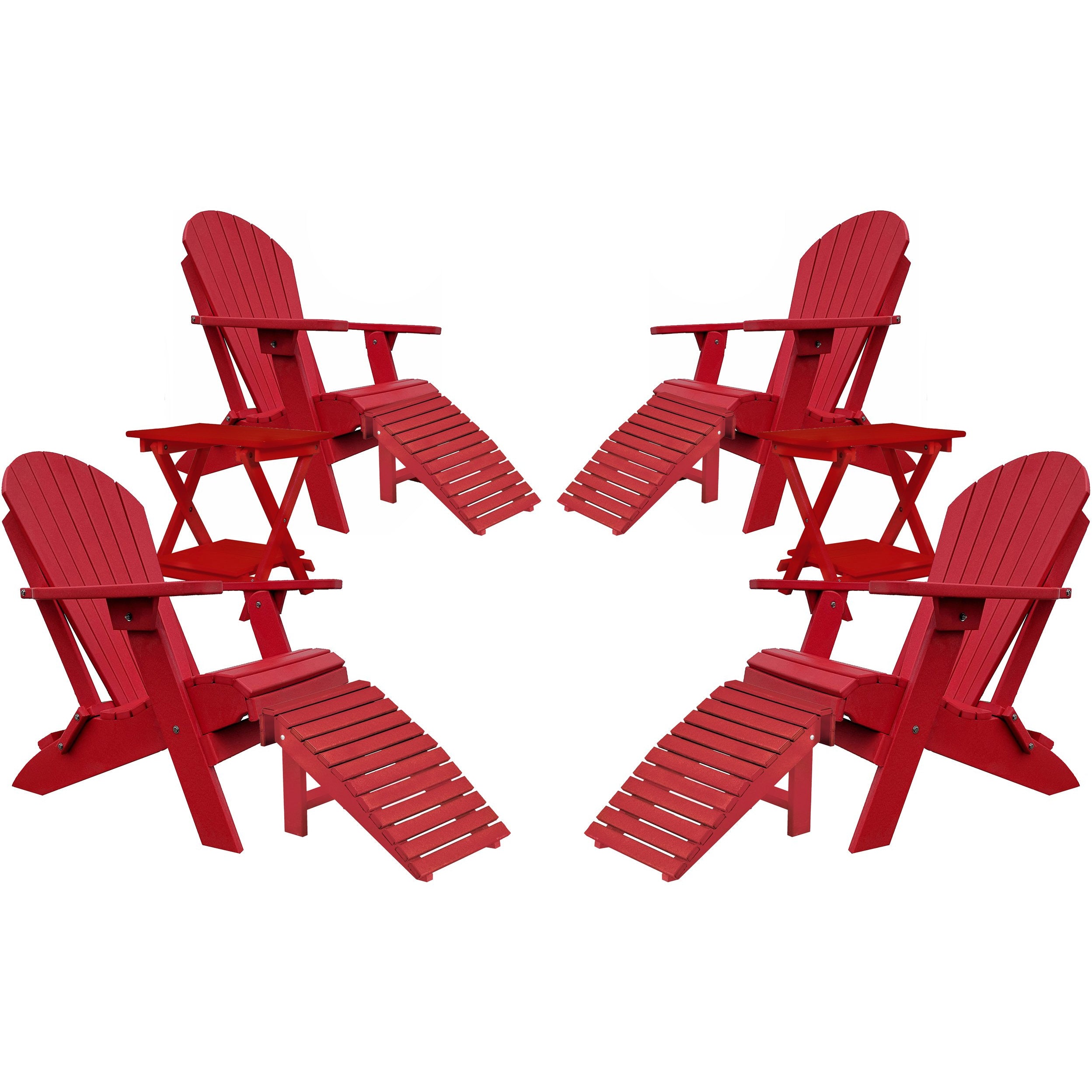 DURAWEATHER POLY® Set of 4 Folding Adirondack Chairs King Size - 4 Folding Ottomans and 2 Folding Side Tables