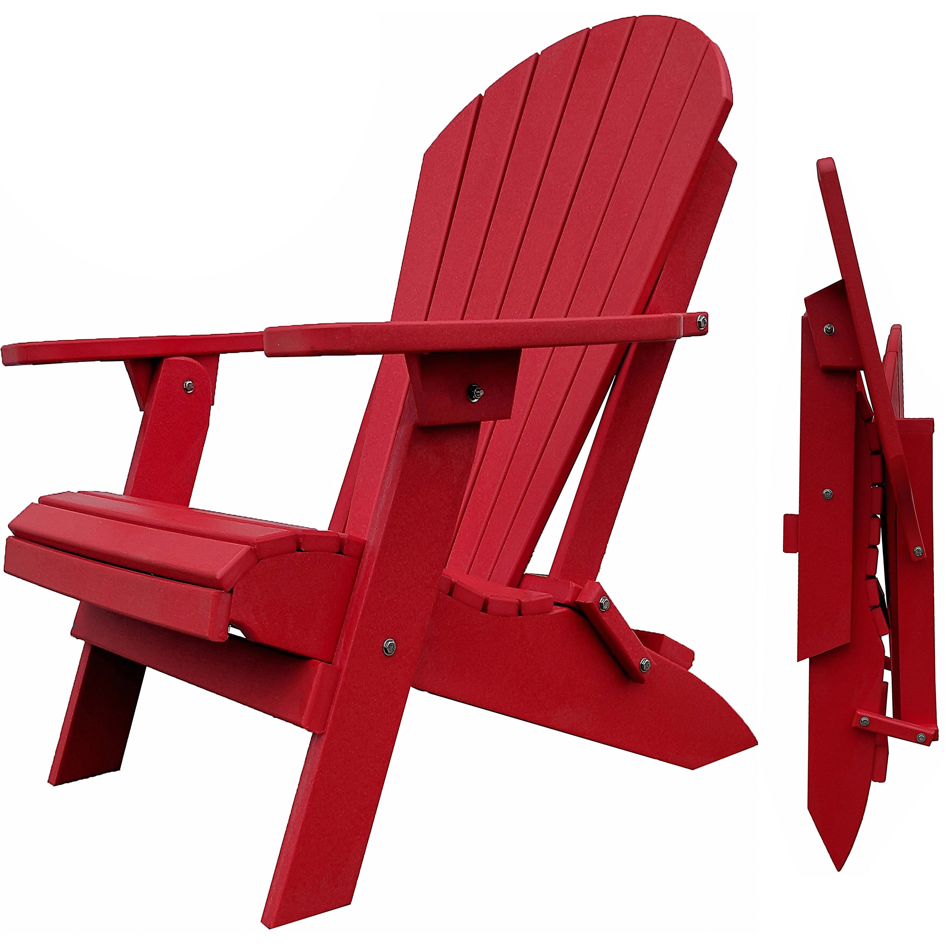 DuraWeather Poly&reg; King Size Folding Adirondack Chair - Exclusive Wood Grain Poly-resin