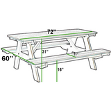 6' ft Picnic Table With Attached Benches