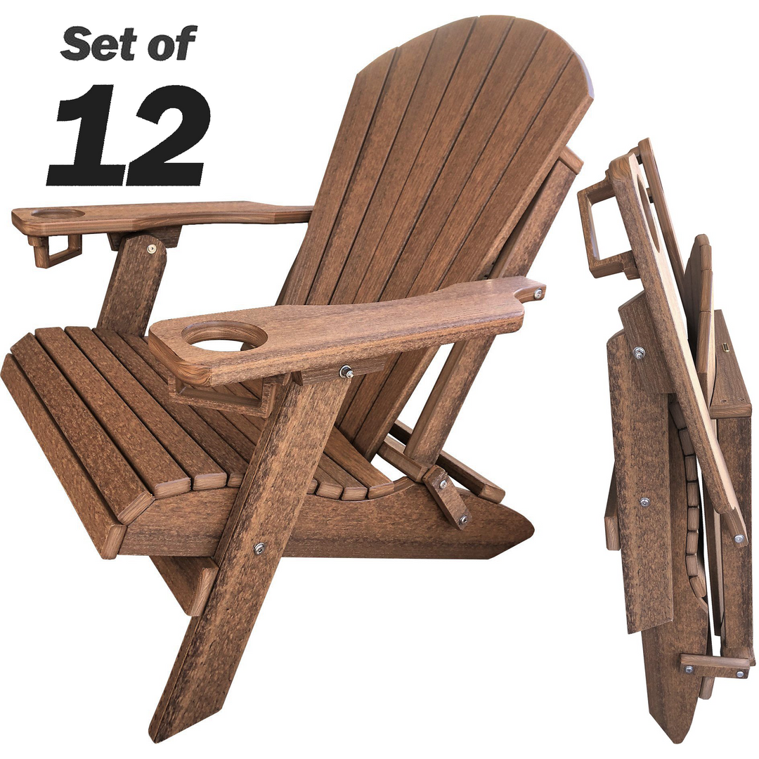 Set of 12 DuraWeather Poly Folding Adirondack Chair w Cup Holders