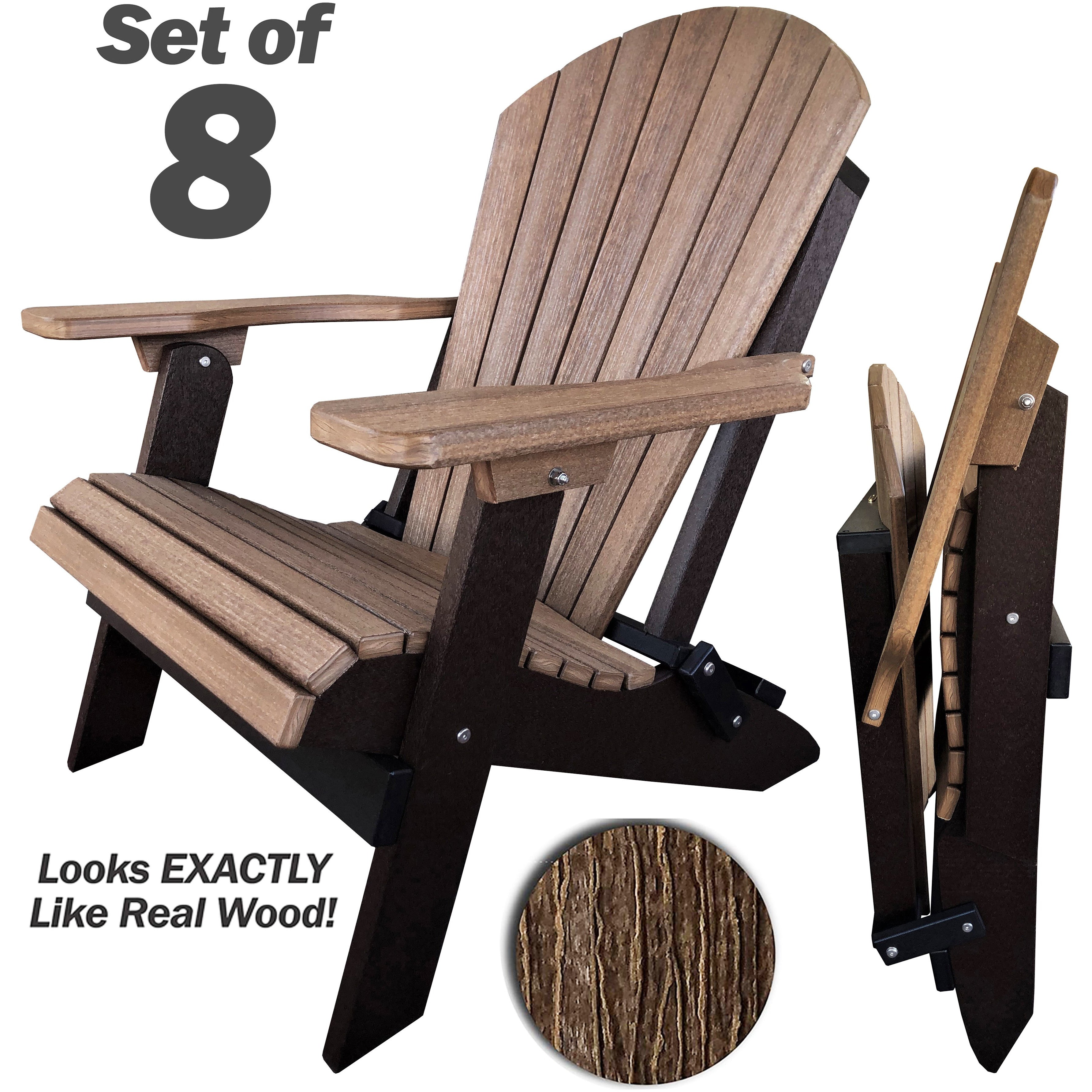 DURAWEATHER POLY® Set of 8 Folding Adirondack Chairs King-Size